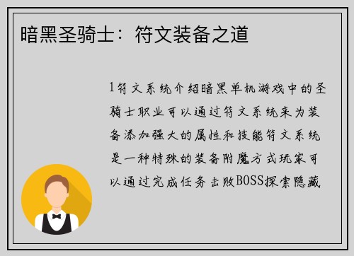 暗黑圣骑士：符文装备之道